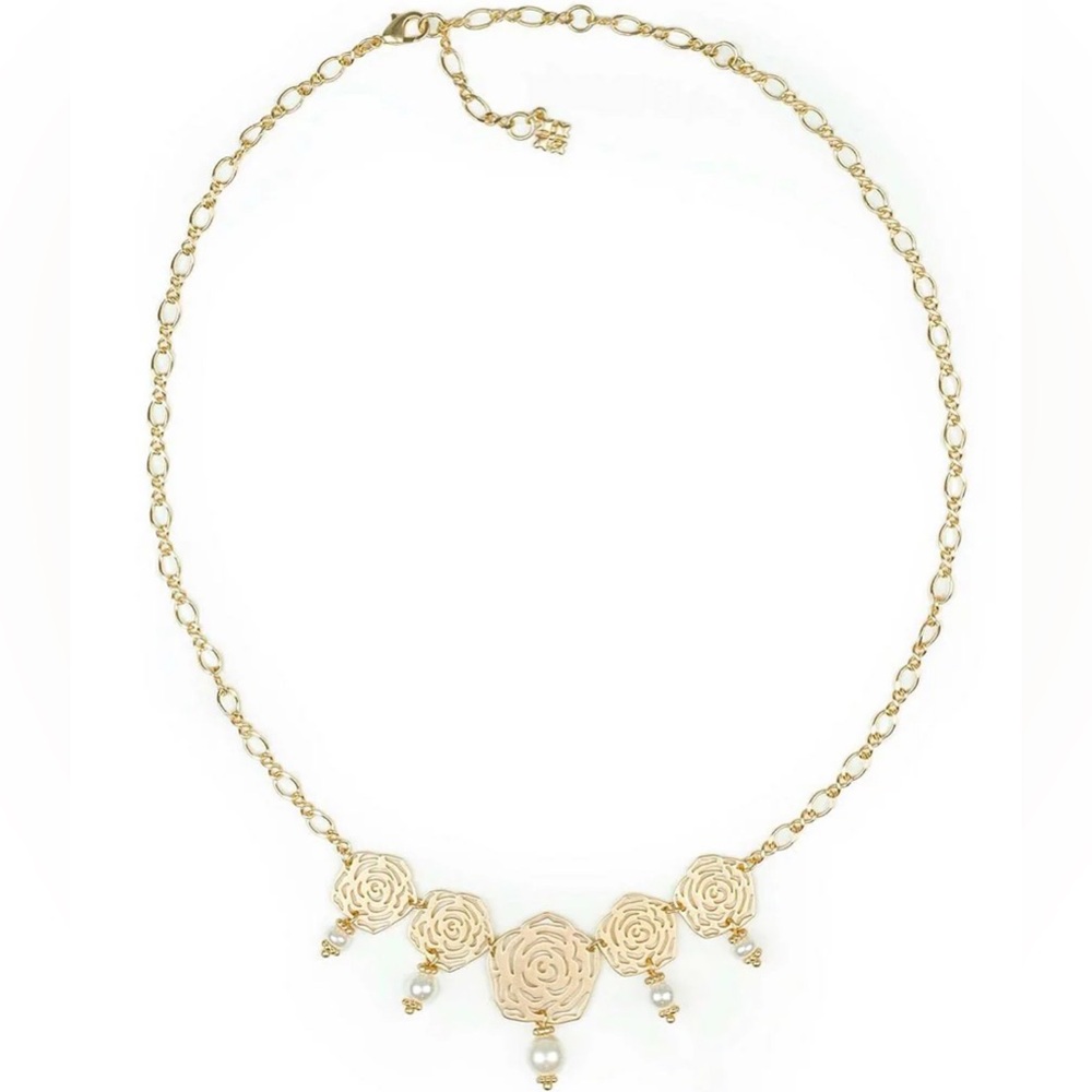 Patricia Nash Open Rose Pearl Frontal Collar Necklace